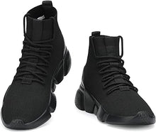 Laganis Men's Athletic Walking Shoes Breathable Socks High Top Sneakers Lightweight Knit Running Shoes Fashion Gym Sports Shoes All Black 10 US