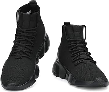 Laganis Men's Athletic Walking Shoes Breathable Socks High Top Sneakers Lightweight Knit Running Shoes Fashion Gym Sports Shoes All Black 10 US
