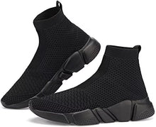 Laganis Men's Athletic Walking Shoes Breathable Socks High Top Sneakers Lightweight Knit Running Shoes Fashion Gym Sports Shoes All Black 10 US
