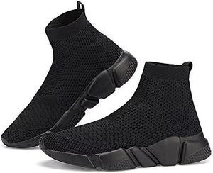 Laganis Men's Athletic Walking Shoes Breathable Socks High Top Sneakers Lightweight Knit Running Shoes Fashion Gym Sports Shoes All Black 10 US