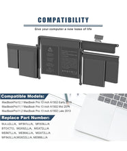 A1502 A1582 Laptop Battery for MacBook Pro 13 inch Retina [ Early 2015, Mid 2014, Late 2013] A1493 11.42V 74.9Wh