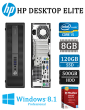 HP ELITEDESK 800 G1 SFF Slim Business Desktop Computer, Intel I5-4570 3.20 GHz with Turbo boost up to 3.6GHz, 8GB RAM, 120GB SSD + 500GB HDD, DVD, USB 3.0, Windows 8.1 Pro 64 Bit