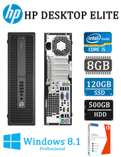 HP ELITEDESK 800 G1 SFF Slim Business Desktop Computer, Intel I5-4570 3.20 GHz with Turbo boost up to 3.6GHz, 8GB RAM, 120GB SSD + 500GB HDD, DVD, USB 3.0, Windows 8.1 Pro 64 Bit
