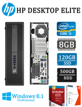 HP ELITEDESK 800 G1 SFF Slim Business Desktop Computer, Intel I5-4570 3.20 GHz with Turbo boost up to 3.6GHz, 8GB RAM, 120GB SSD + 500GB HDD, DVD, USB 3.0, Windows 8.1 Pro 64 Bit