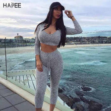 Women Sports Clothing Running Wear Sexy Slim Gym Fitness Crop Top Hoodies High Waist Elastic Pant Workout Sport Suit Yoga Set