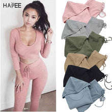 Women Sports Clothing Running Wear Sexy Slim Gym Fitness Crop Top Hoodies High Waist Elastic Pant Workout Sport Suit Yoga Set